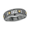 Thumbnail Image 1 of 1/3 CT. T.W. Diamond Double Row Black Rhodium Sterling Silver Band with 14K Gold Plate Screw Accents