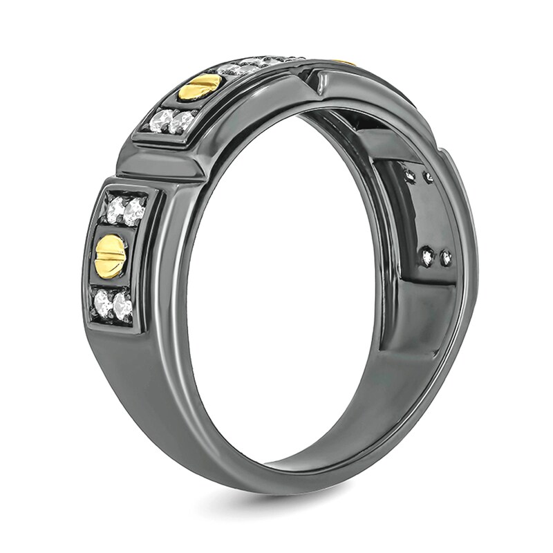 Main Image 2 of 1/3 CT. T.W. Diamond Double Row Black Rhodium Sterling Silver Band with 14K Gold Plate Screw Accents