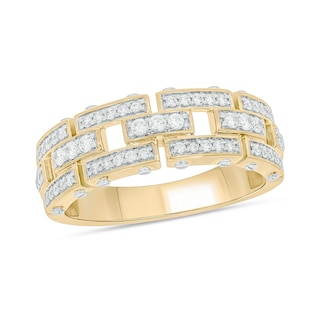 1/2 CT. T.W. Diamond Staggered Block Open Shank Screw Accent Band in 10K Two-Tone Gold