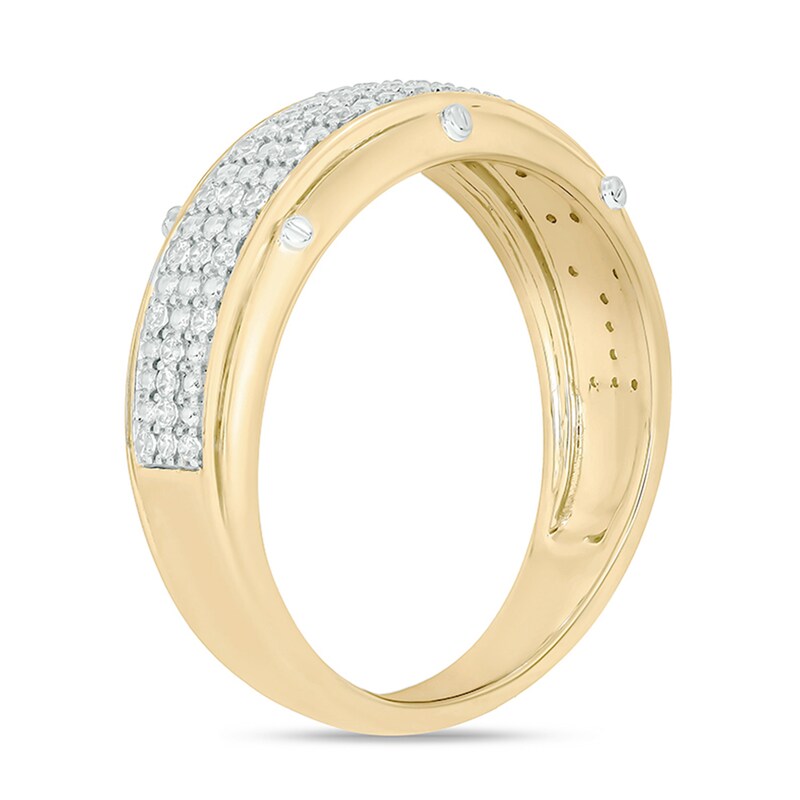 Men's 1/3 CT. T.W. Diamond Triple Row Screw Accent Band in Sterling Silver and 14K Gold Plate