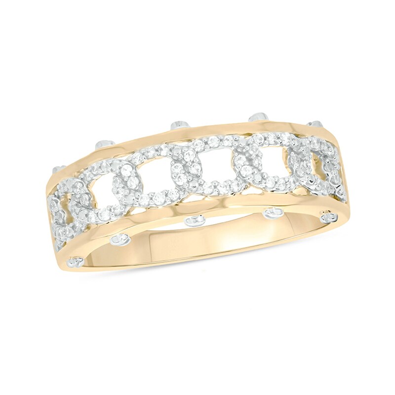 Men's 1/3 CT. T.W. Diamond Open Circle Link Chain Screw Accent Ring in 10K Two-Tone Gold