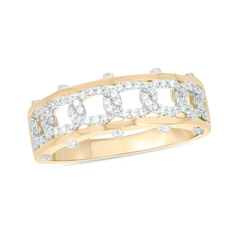 Men's 1/3 CT. T.W. Diamond Open Circle Link Chain Screw Accent Ring in 10K Two-Tone Gold