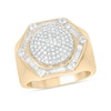 Thumbnail Image 1 of Men's 1/2 CT. T.W. Round and Baguette Multi-Diamond Hexagonal Frame Screw Accent Ring in Sterling Silver and Gold Plate