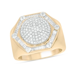 1/2 CT. T.W. Round and Baguette Multi-Diamond Hexagonal Frame Screw Accent Ring in Sterling Silver and Gold Plate