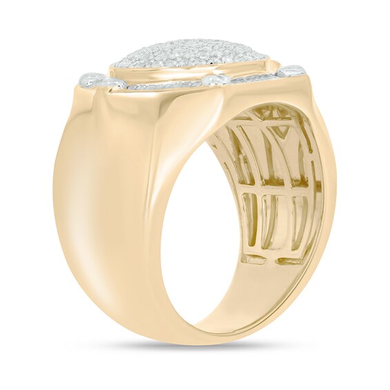 1/2 CT. T.w. Round and Baguette Multi-Diamond Hexagonal Frame Screw Accent Ring in Sterling Silver and Gold Plate