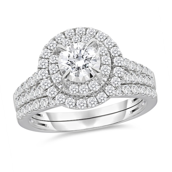 1-1/2 CT. T.w. Diamond Double Frame Split Shank Bridal Set in 10K White Gold