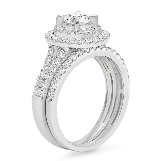 1-1/2 CT. T.w. Diamond Double Frame Split Shank Bridal Set in 10K White Gold