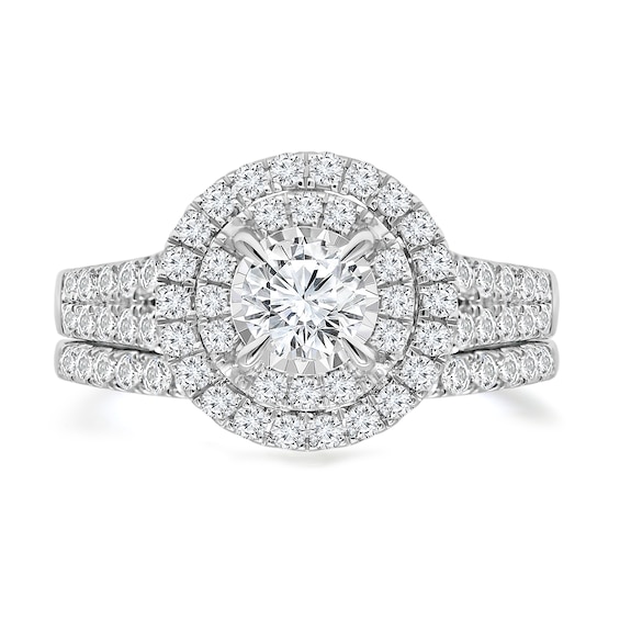 1-1/2 CT. T.w. Diamond Double Frame Split Shank Bridal Set in 10K White Gold