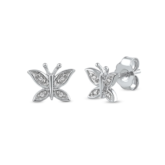 Diamond Accent Butterfly Stud Earrings in 10K White Gold