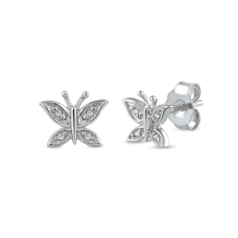 Main Image 1 of Diamond Accent Butterfly Stud Earrings in 10K White Gold
