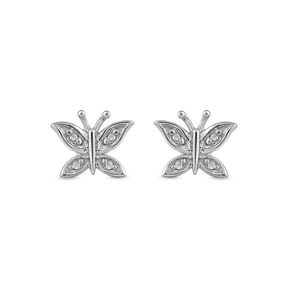 Diamond Accent Butterfly Stud Earrings in 10K White Gold