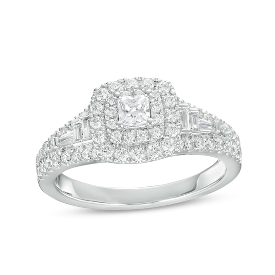 7/8 CT. T.w. Princess-Cut Diamond Double Frame Engagement Ring in 14K White Gold