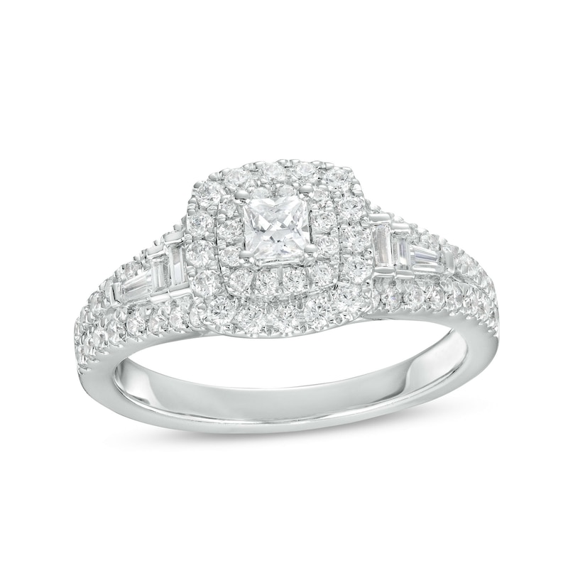 Main Image 1 of 7/8 CT. T.W. Princess-Cut Diamond Double Frame Engagement Ring in 14K White Gold