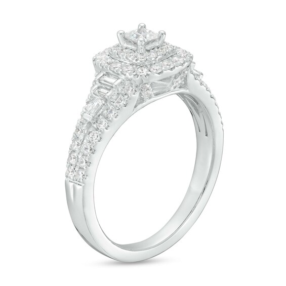 7/8 CT. T.w. Princess-Cut Diamond Double Frame Engagement Ring in 14K White Gold