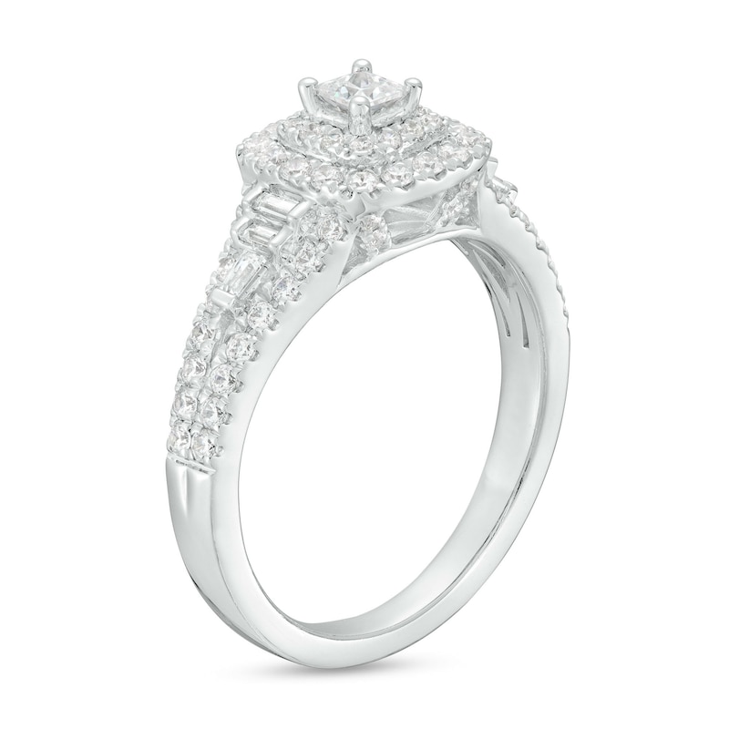 Main Image 3 of 7/8 CT. T.W. Princess-Cut Diamond Double Frame Engagement Ring in 14K White Gold