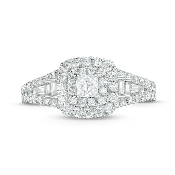 7/8 CT. T.w. Princess-Cut Diamond Double Frame Engagement Ring in 14K White Gold