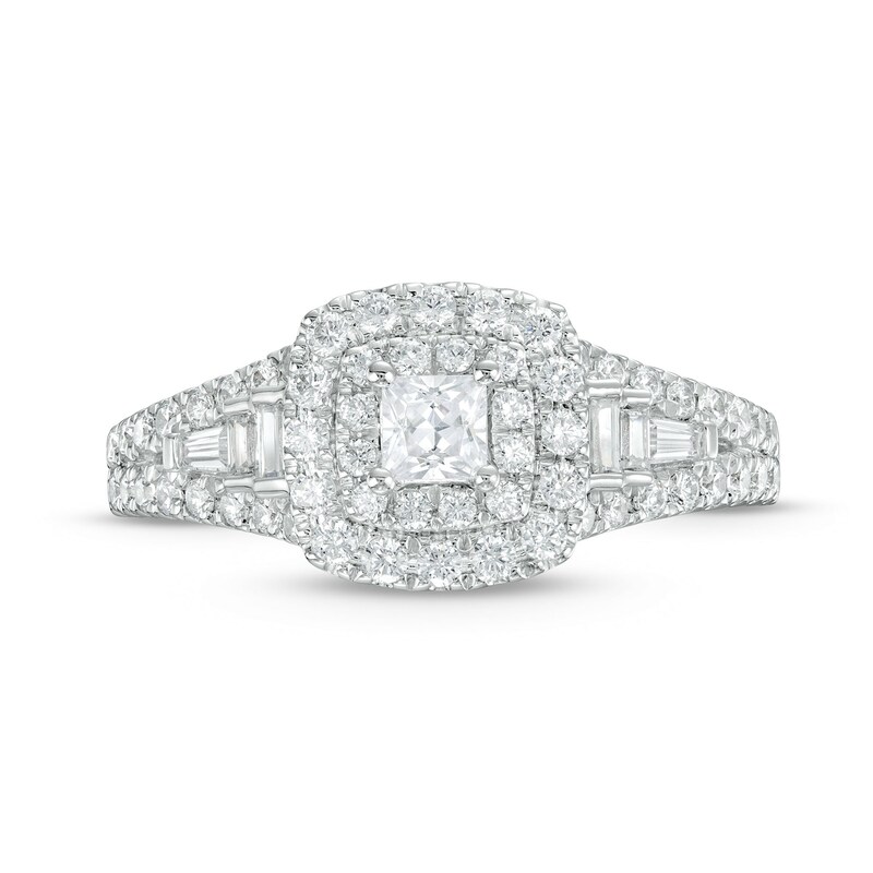 Main Image 4 of 7/8 CT. T.W. Princess-Cut Diamond Double Frame Engagement Ring in 14K White Gold