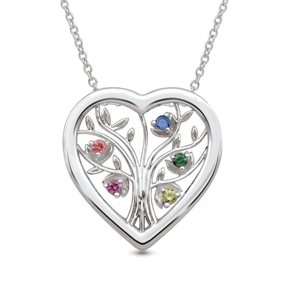 Mother's Gemstone Family Tree Heart Pendant (2-6 Stones)