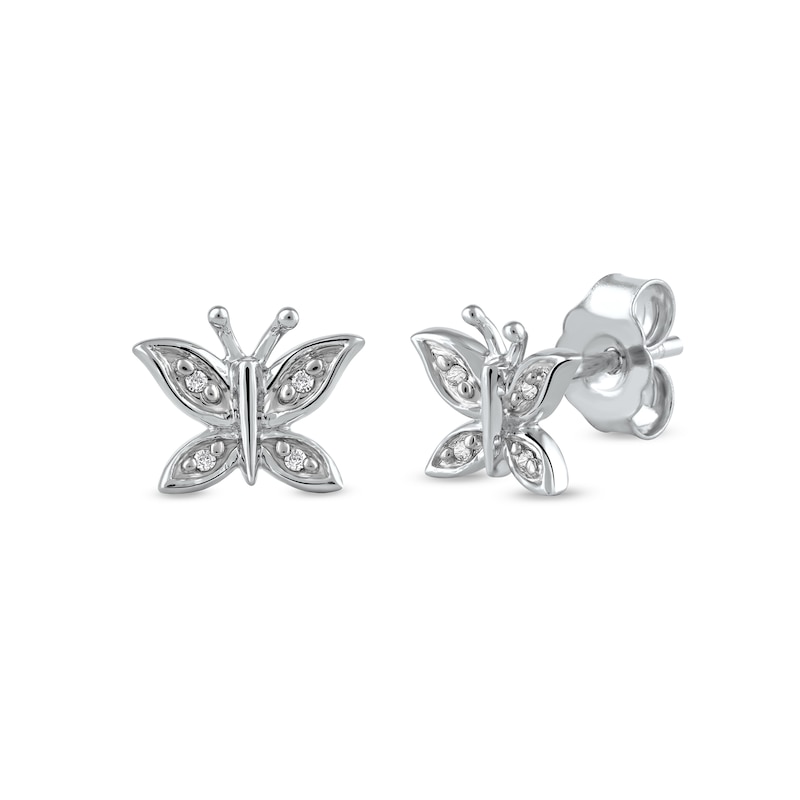 Diamond Accent Butterfly Stud Earrings in 10K White Gold | Zales