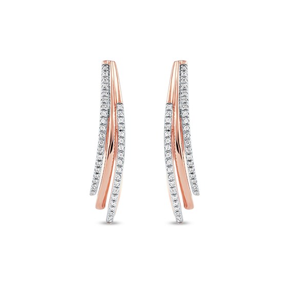 1/4 CT. T.w. Diamond Triple Layer Oval Hoop Earrings in 10K Rose Gold