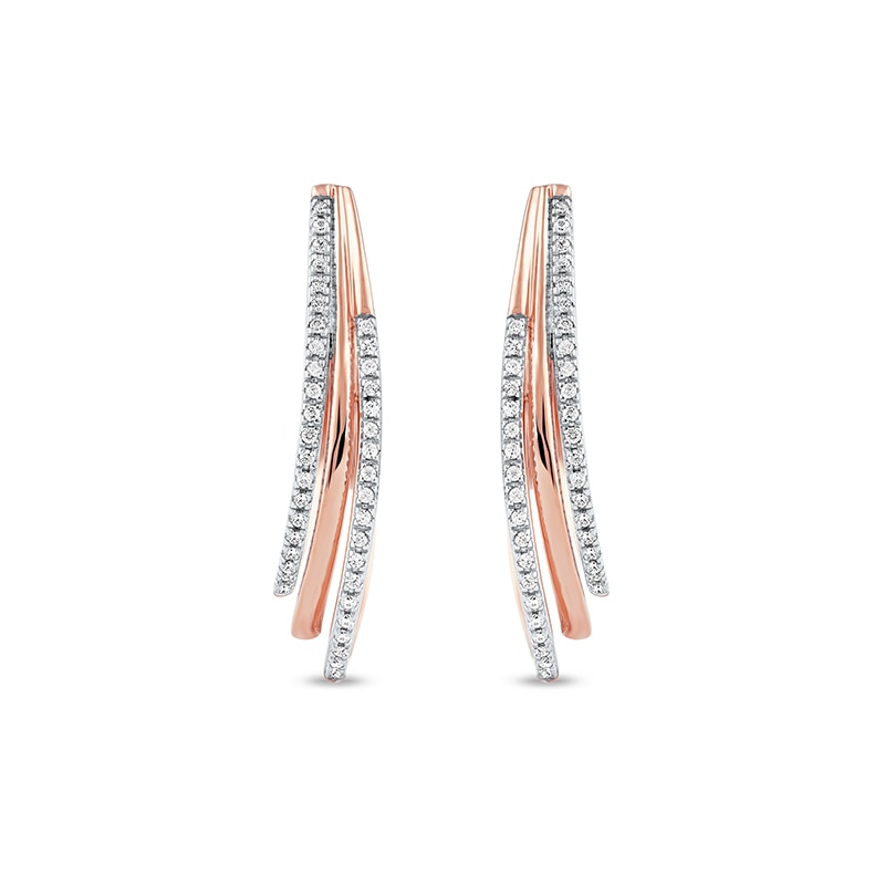 Main Image 2 of 1/4 CT. T.W. Diamond Triple Layer Oval Hoop Earrings in 10K Rose Gold