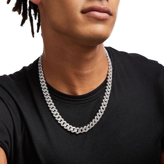 Men's 10 CT. T.w. Diamond Curb Chain Necklace in 10K White Gold – 22"