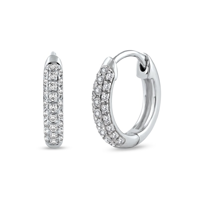 Main Image 1 of 1/6 CT. T.W. Diamond Triple Row Hoop Earrings in 10K White Gold