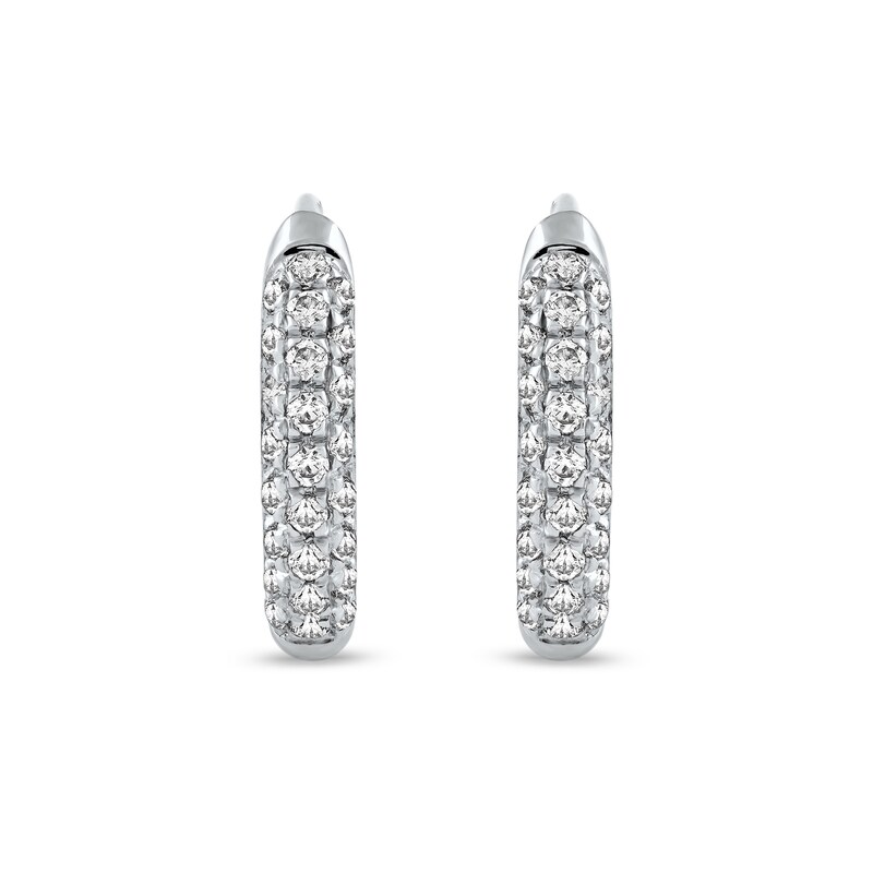 Main Image 2 of 1/6 CT. T.W. Diamond Triple Row Hoop Earrings in 10K White Gold