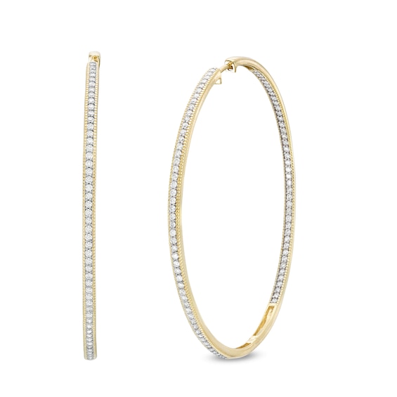 1-1/2 CT. T.w. Diamond Milgrain Border Inside-Out Hoop Earrings in 10K Gold