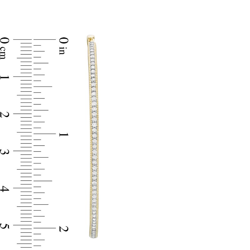 Main Image 3 of 1-1/2 CT. T.W. Diamond Milgrain Border Inside-Out Hoop Earrings in 10K Gold