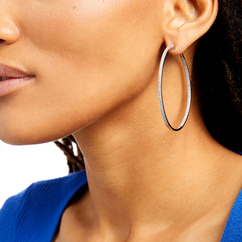 Main Image 2 of 1-1/2 CT. T.W. Diamond Milgrain Border Inside-Out Hoop Earrings in 10K White Gold