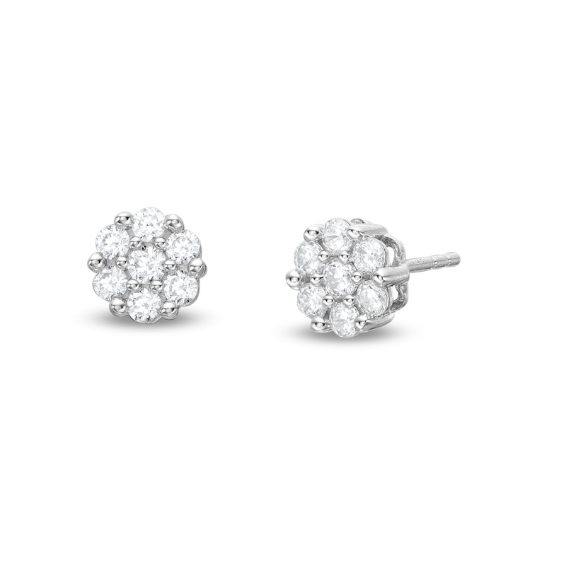 Main Image 1 of 1/2 CT. T.W. Multi-Diamond Flower Stud Earrings in 10K White Gold