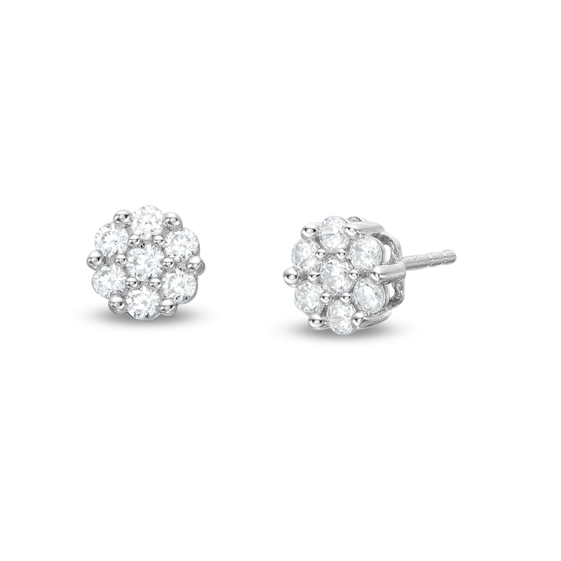 1/2 CT. T.W. Multi-Diamond Flower Stud Earrings in 10K White Gold