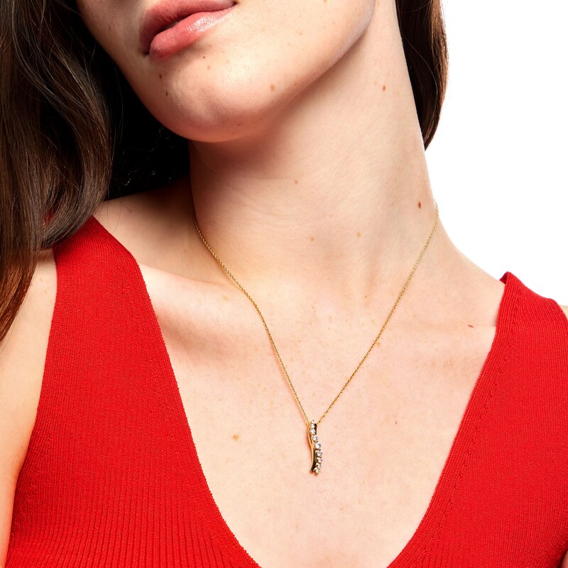 Main Image 2 of 1/2 CT. T.W. Diamond Graduated Layered Curve Pendant in 10K Gold