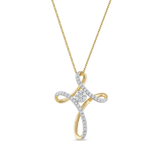 1/4 CT. T.w. Multi-Diamond Looped Cross Pendant in 10K Gold