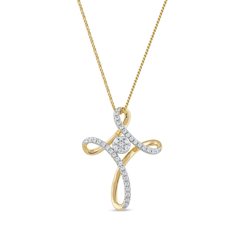 Main Image 1 of 1/4 CT. T.W. Multi-Diamond Looped Cross Pendant in 10K Gold