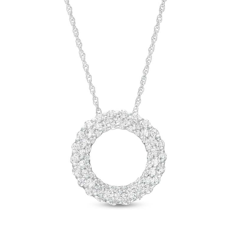 1 CT. T.W. Diamond Triple Row Circle Outline Pendant in 10K White Gold