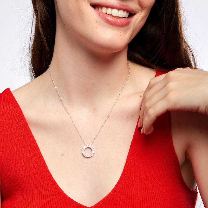 Main Image 2 of 1 CT. T.W. Diamond Triple Row Circle Outline Pendant in 10K White Gold