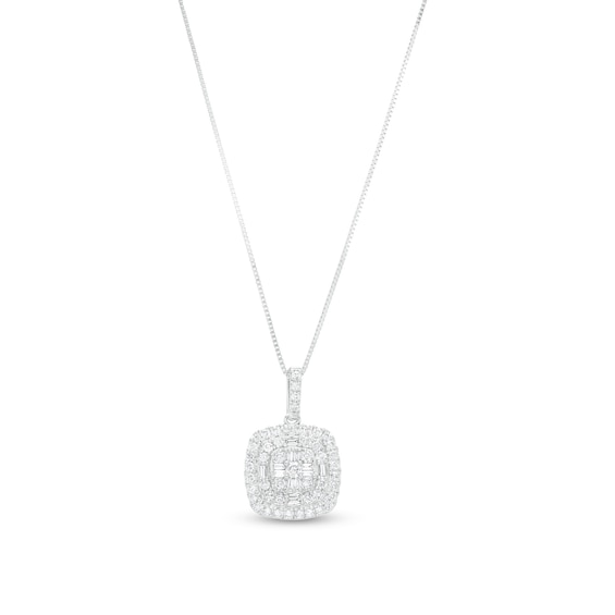 1/2 CT. T.w. Cushion-Shaped Multi-Diamond Double Frame Pendant in 10K White Gold