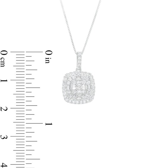 1/2 CT. T.w. Cushion-Shaped Multi-Diamond Double Frame Pendant in 10K White Gold
