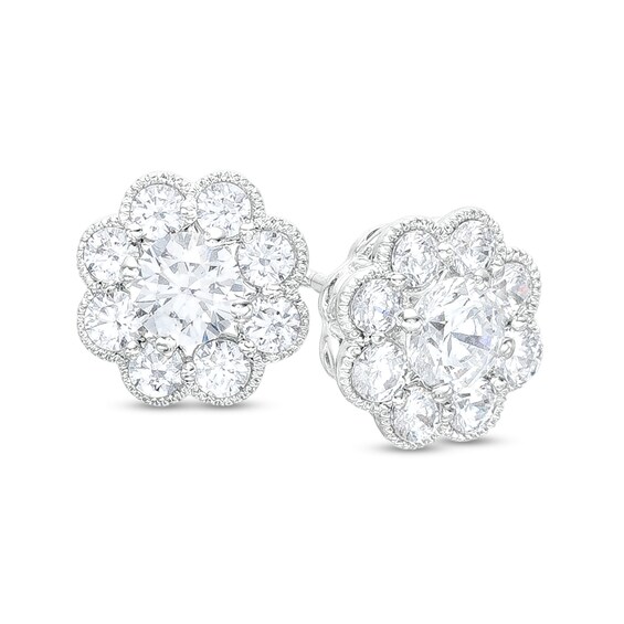1 CT. T.w. Diamond Scallop Edge Vintage-Style Flower Stud Earrings in 10K White Gold