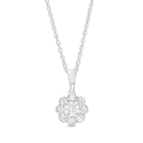 1/2 CT. T.w. Diamond Scallop Edge Vintage-Style Flower Pendant in 10K White Gold