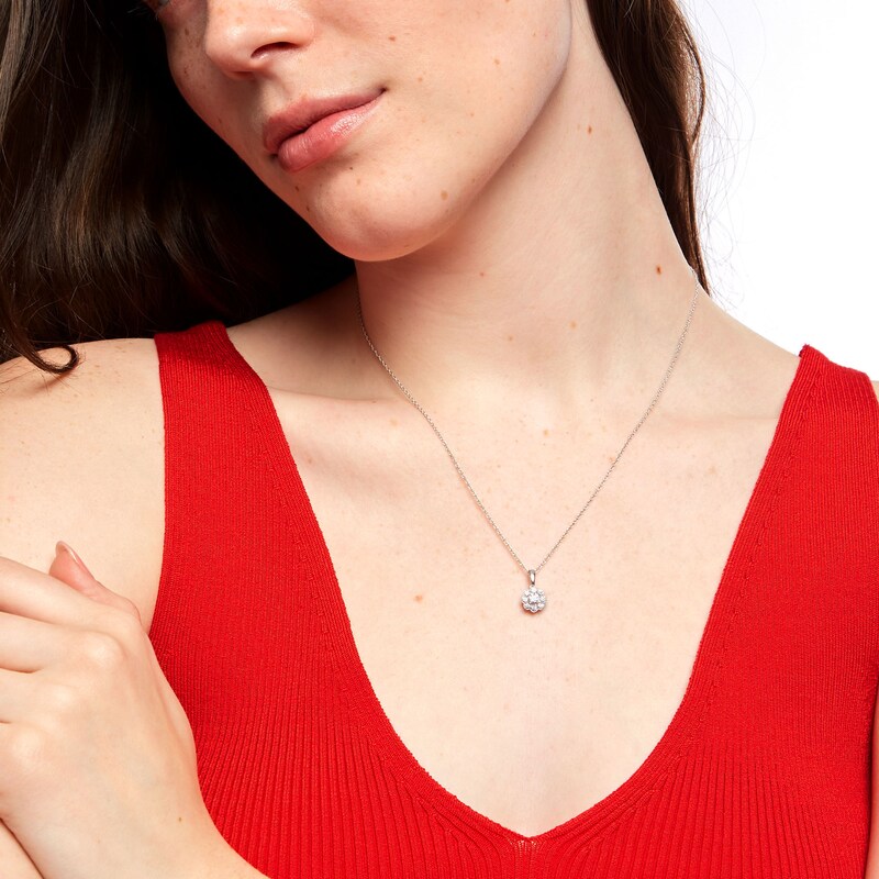 Main Image 2 of 1/2 CT. T.W. Diamond Scallop Edge Vintage-Style Flower Pendant in 10K White Gold