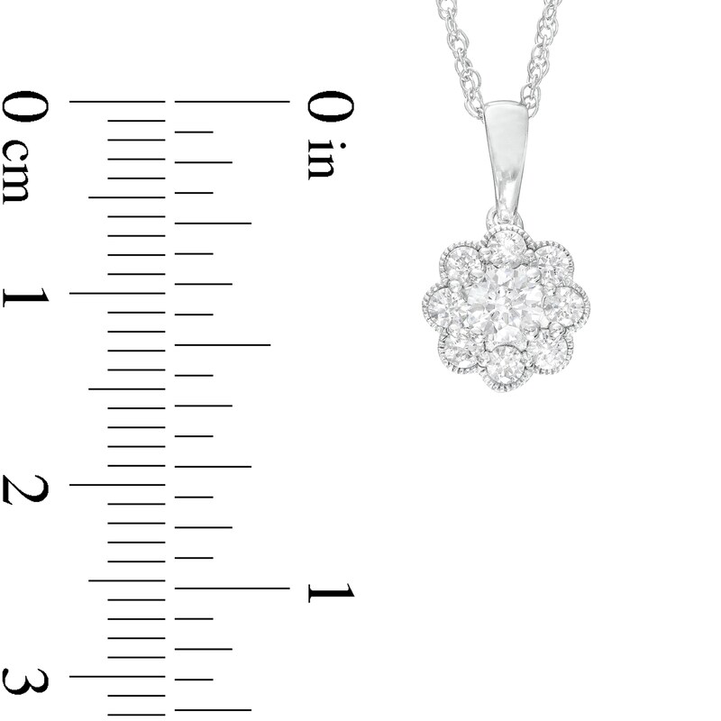 Main Image 3 of 1/2 CT. T.W. Diamond Scallop Edge Vintage-Style Flower Pendant in 10K White Gold