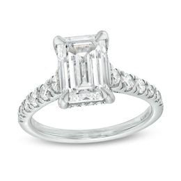 Kleinfeld® x Zales 3-3/4 CT. T.W. Certified Emerald-Cut Lab-Created Diamond Engagement Ring in Platinum (F/VS2)