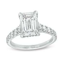 Kleinfeld® x Zales 3-3/4 CT. T.W. Certified Emerald-Cut Lab-Grown Diamond Engagement Ring in Platinum (F/VS2)