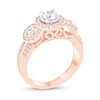 Thumbnail Image 2 of 1 CT. T.W. Diamond Frame Three Stone Triple Row Engagement Ring in 14K Rose Gold