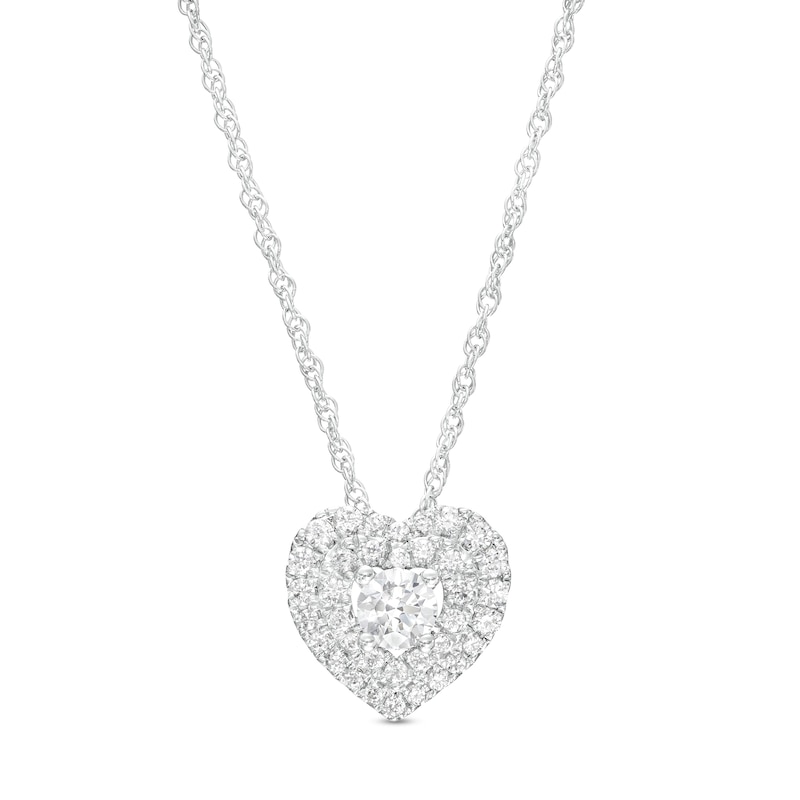 Main Image 1 of 1/2 CT. T.W. Diamond Double Frame Heart Pendant in 10K White Gold