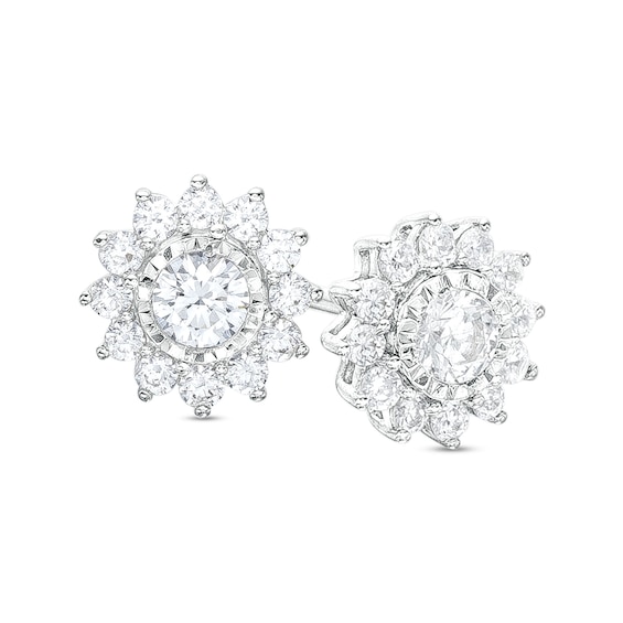 1 CT. T.w. Diamond Frame Sunburst Stud Earrings in 10K White Gold