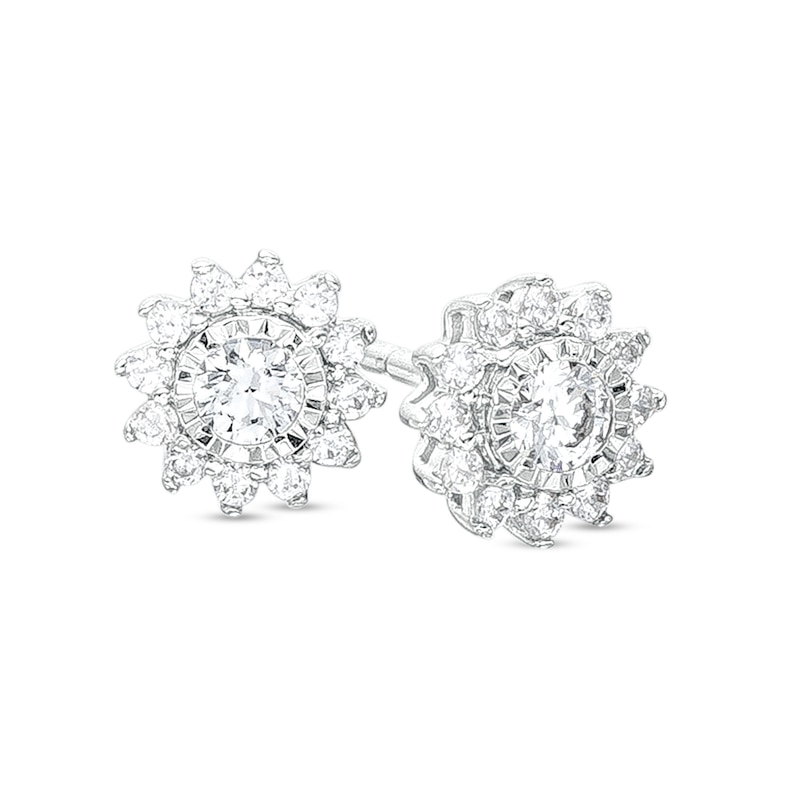 Main Image 1 of 1/4 CT. T.W. Diamond Frame Sunburst Stud Earrings in 10K White Gold
